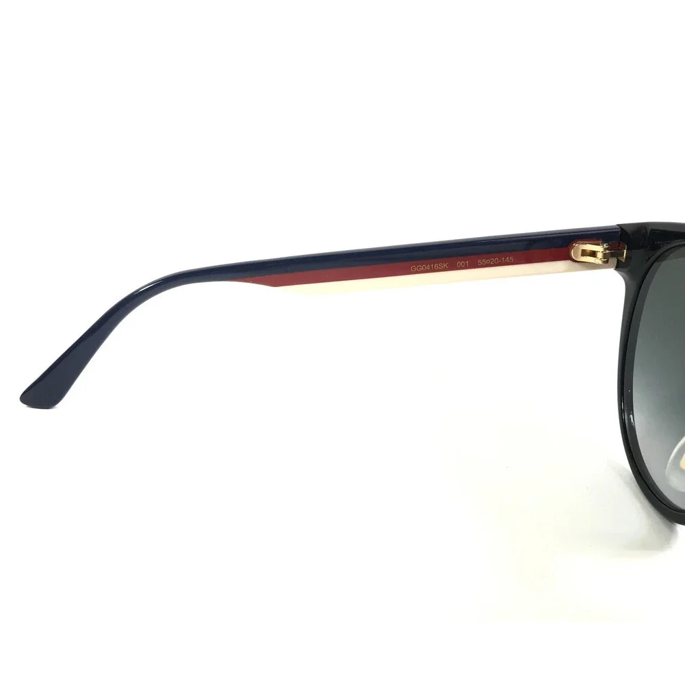 Gucci Sunglasses GG0416SK 001 Shiny Black Blue Red Ivory w/ Gray Gradient Lenses